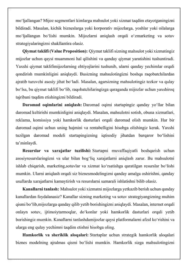 Business Model Canvas asosida kichik biznesni modellashtirish. 3