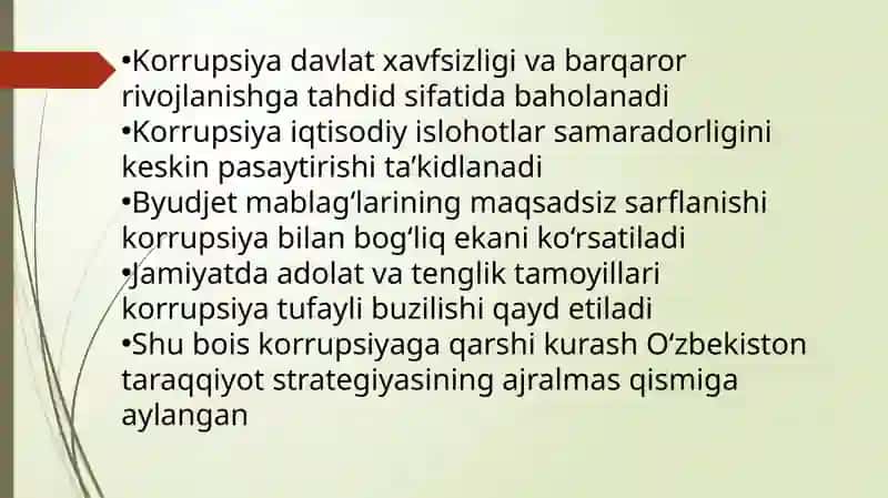 O‘zbekistonning korrupsiyaga qarshi kurash siyosati 3