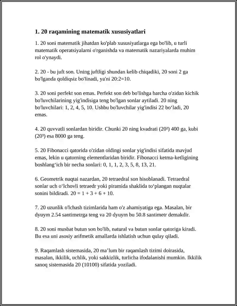 20 raqamining matematik xususiyatlari 3