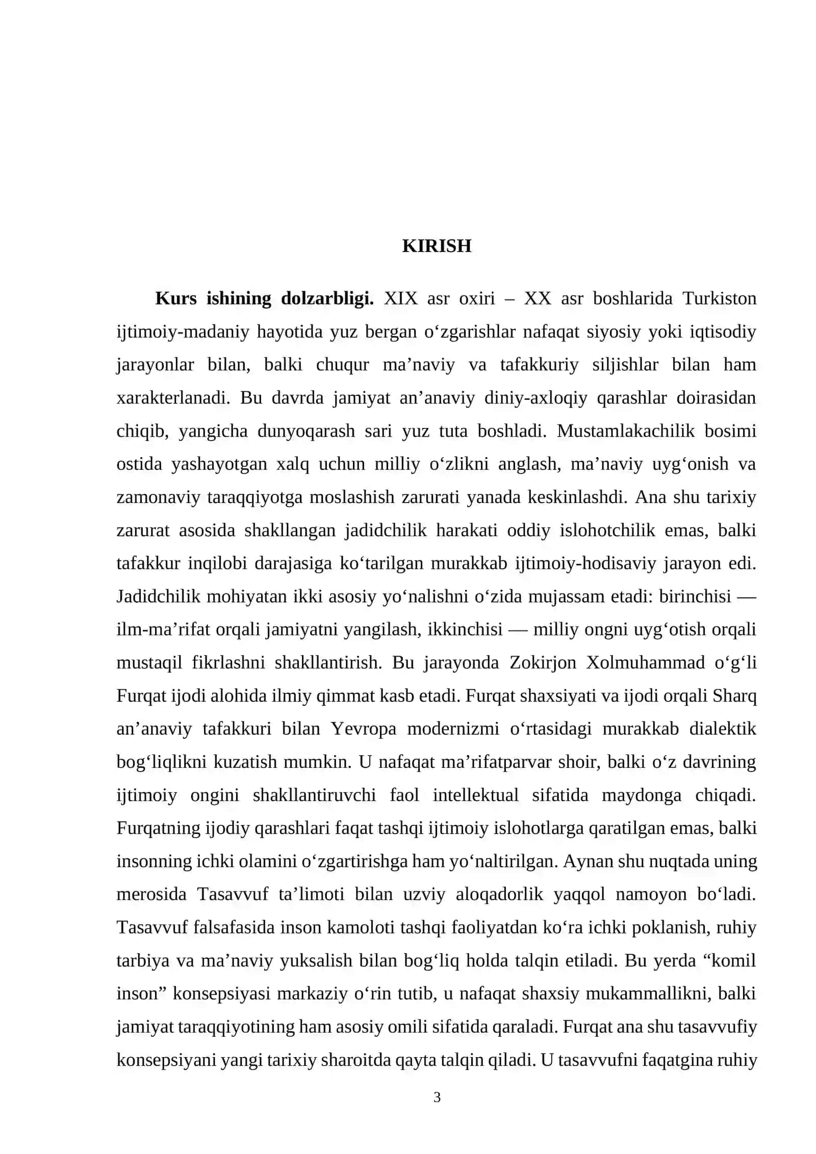 Furkat va jadidchilik. Tasavvuf talimotiga oid qarashlar 3