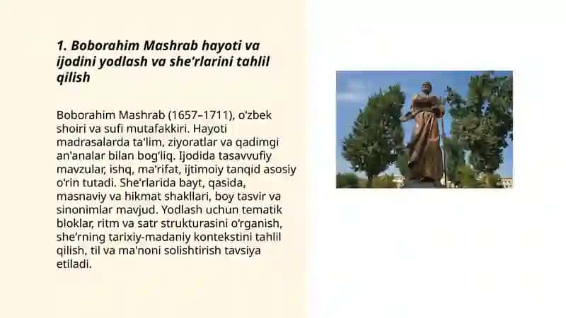 Boborahim Mashrab sherlaridan yodlash va tahlil qilish 3