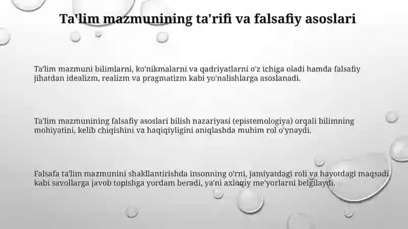 Ta'lim mazmunining belgilanishi va uning tarixiy xarakterini tahlil qiling 3