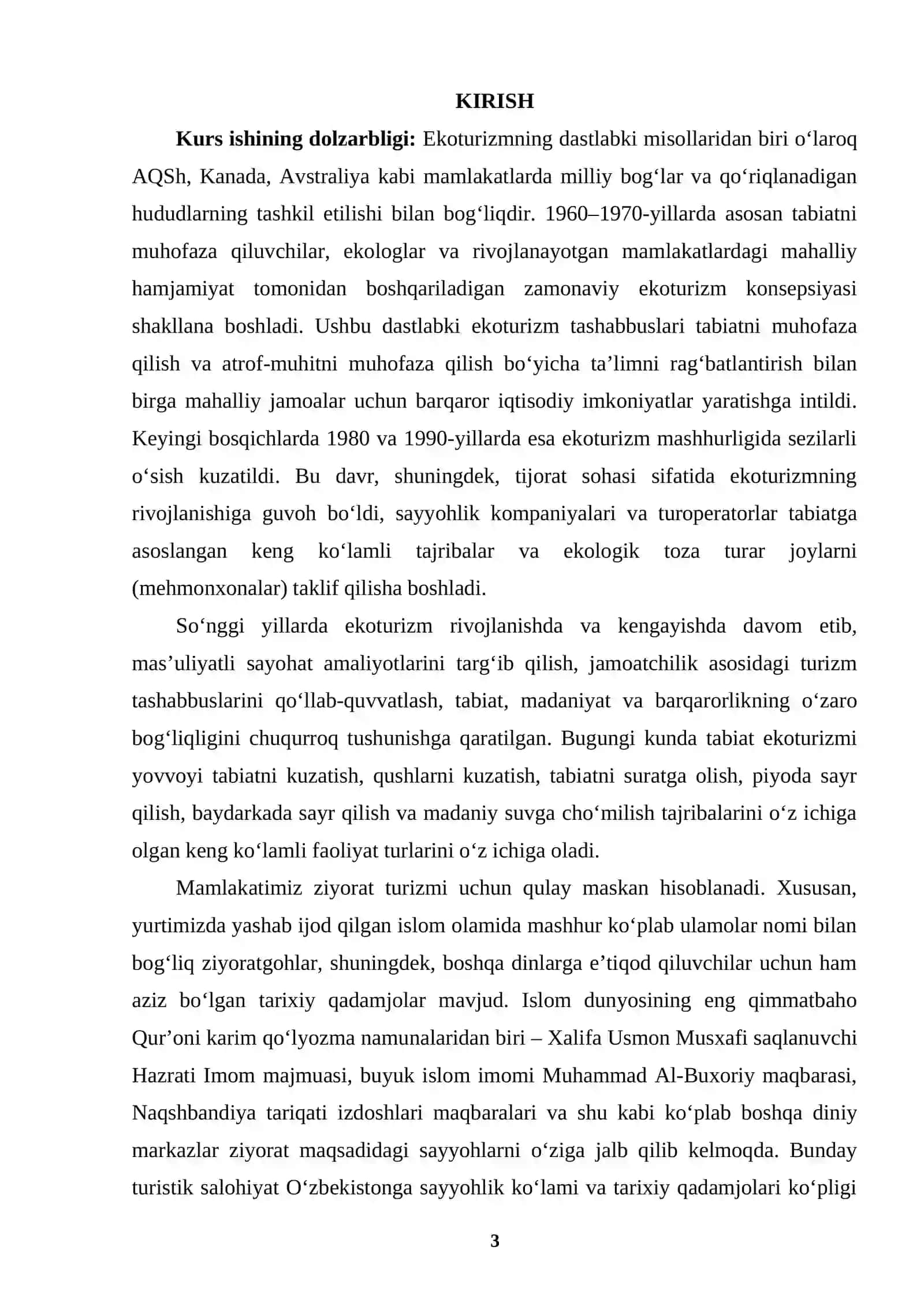 MINTАQАLАRDА EKОLОGIK TURIZMNI RIVОJLАNTIRISH RESURSLАRI VА ULАRDАN FОYDАLАNISH 3