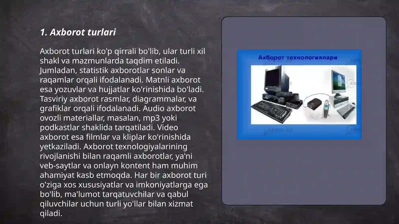 Axborot uning turlari xususiyatlari va oʻlchov birliklari 3