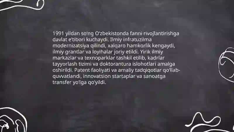 Mustaqillik yillarida Oʻzbekistonda fanni rivojlantirish va ilmiy salohiyatni oshirish 3