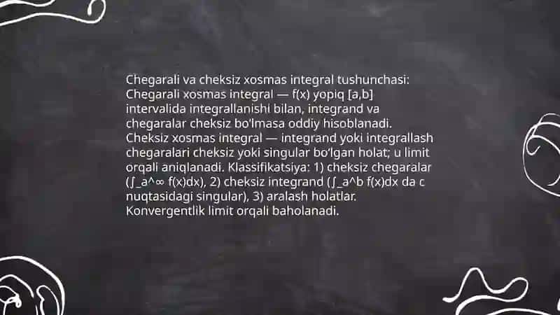 Chegarali va Cheksiz Xosmas Integrallarning Taqribiy Hisoblash 3