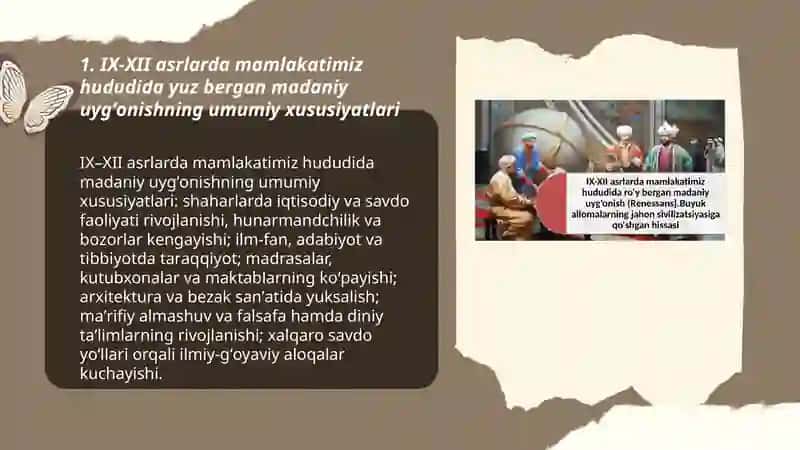 IX-Xll asrlarda mamlakatimiz hududida roʻy bergan madaniy uygʻonish (Renessans) 3