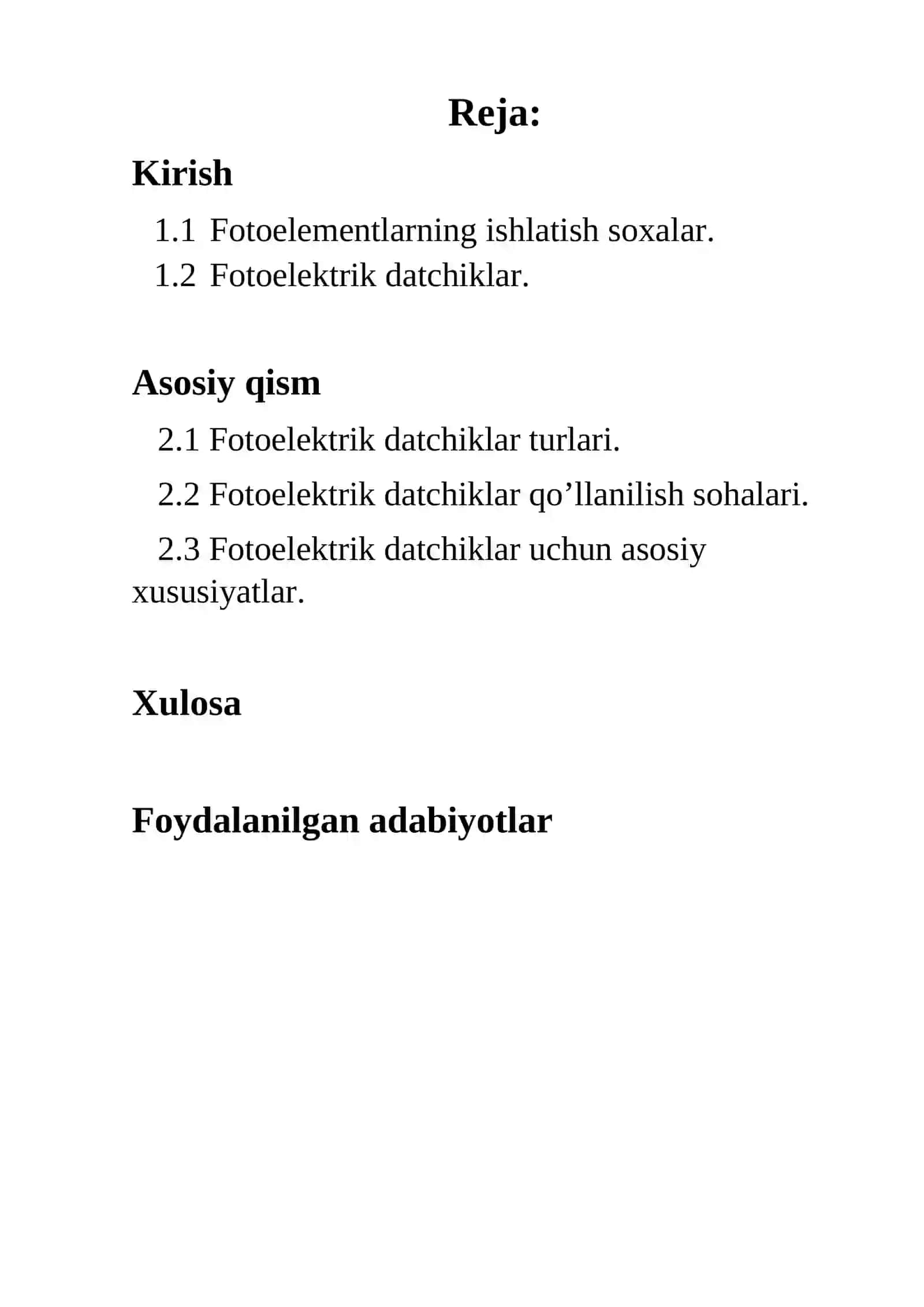 Fotoelektrik datchiklar qo'llanilishi KURS ISHI 3