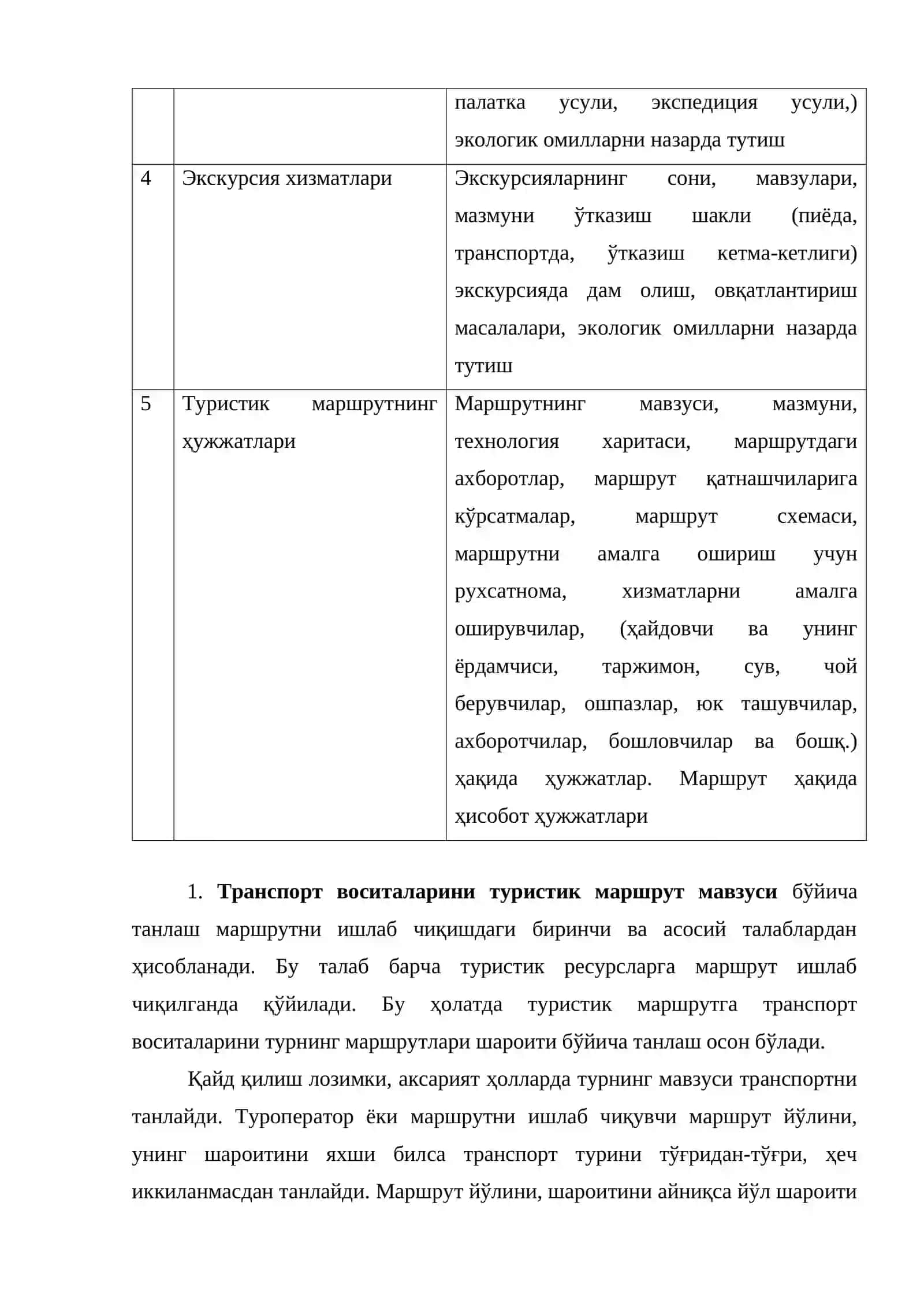 Туристик маршрутнинг таркибий қисмлари ва маршрутда хизматлар кўрсатиш 3