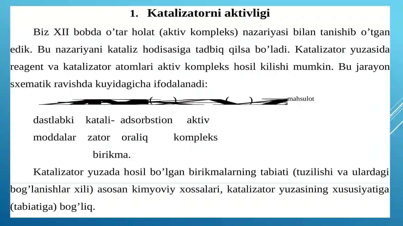 Katalizatorni aktivligi va selektivligi. Diffuzion chegaralanish 3