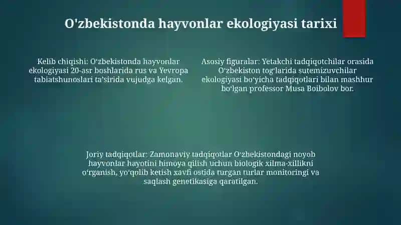 O'Zbekistonda Hayvonlar Ekologiyasini O'Rganishda Olib Borilayotgan Ilmiy Ishlar 3