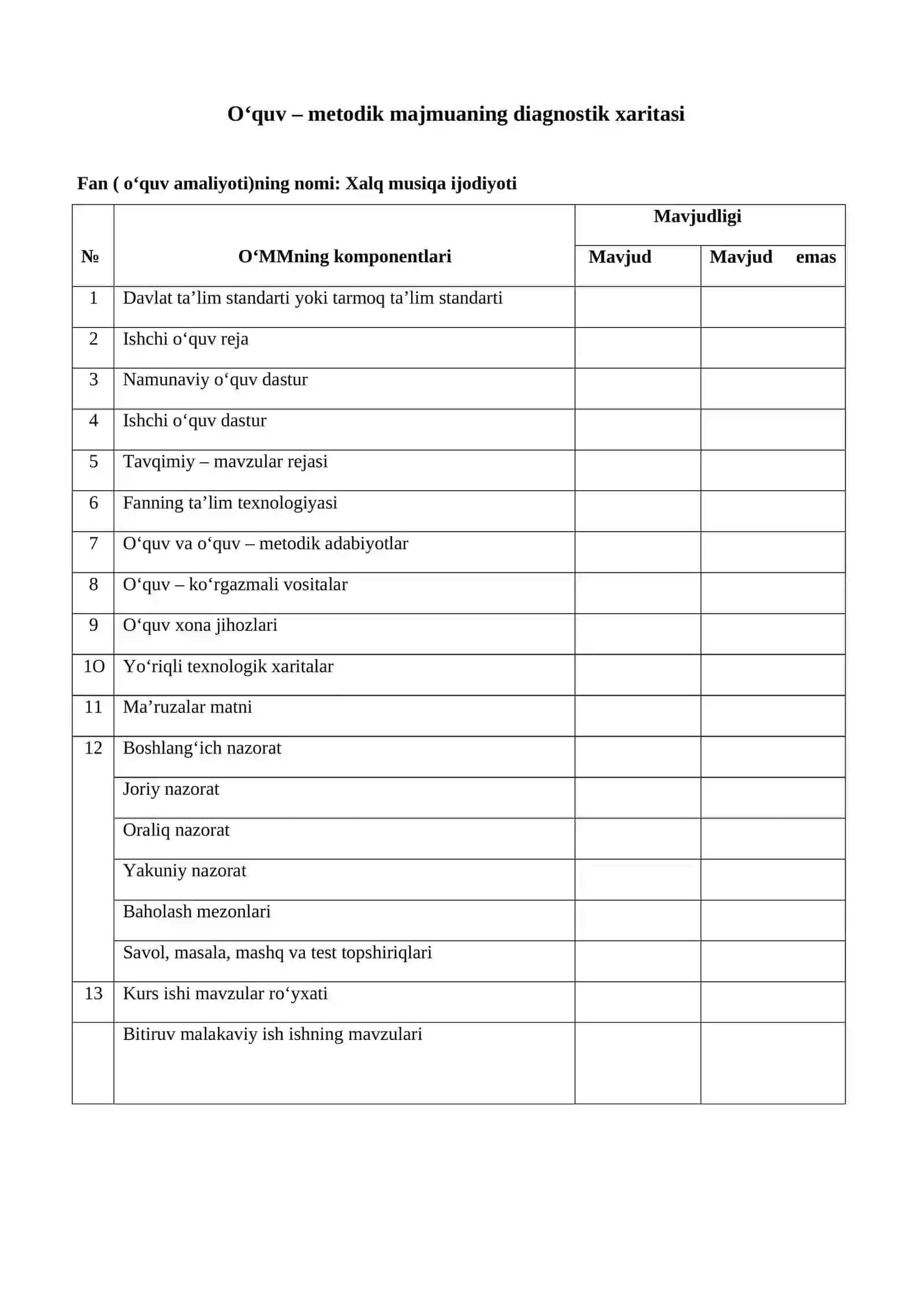 ‘‘XALQ MUSIQA IJODIYOTI” FANIDAN PEDAGOGIKA KOLLEJLARI UCHUN OʻQUV QOʻLLANMA 3