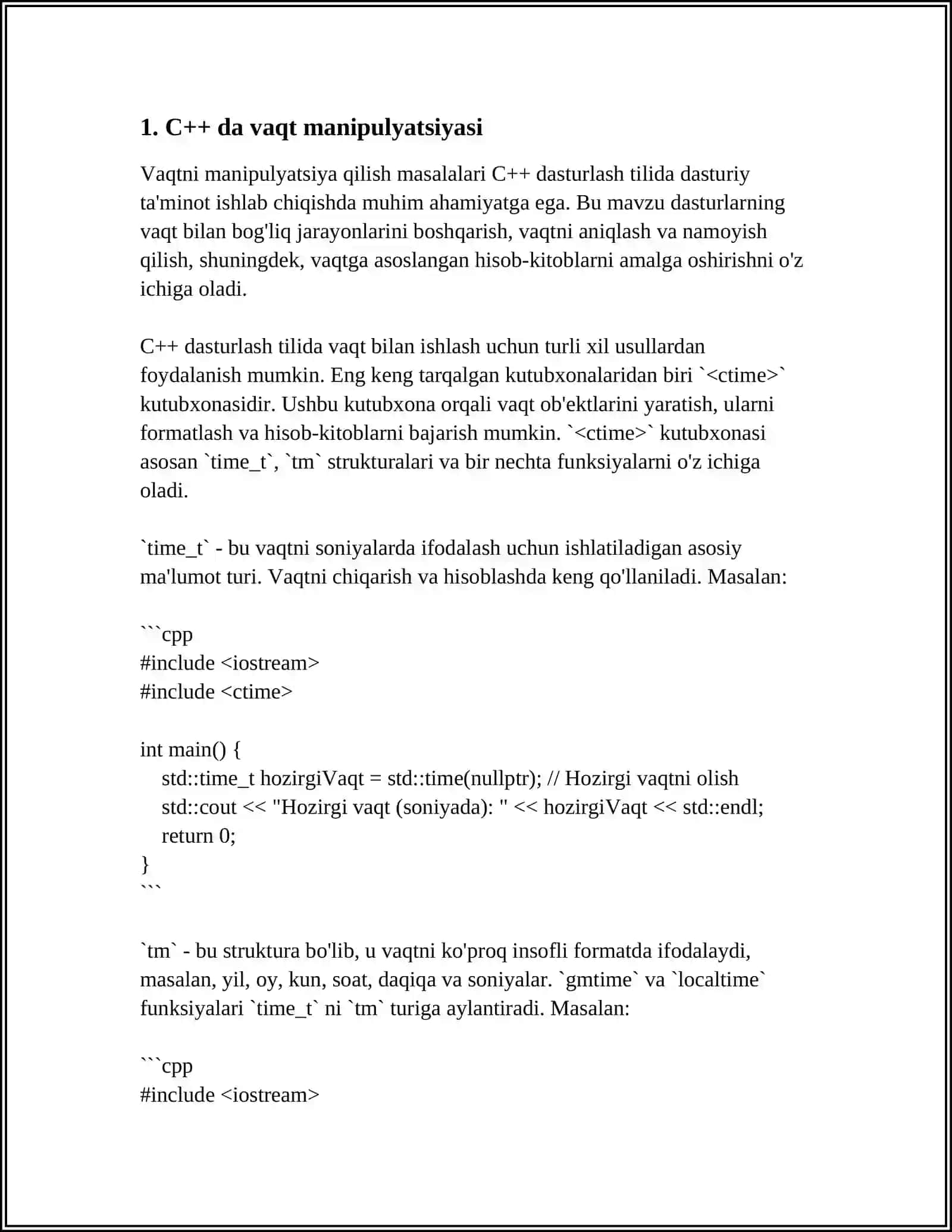 C++ DA SANA VA VAQTGA DOIR MASALALAR 3