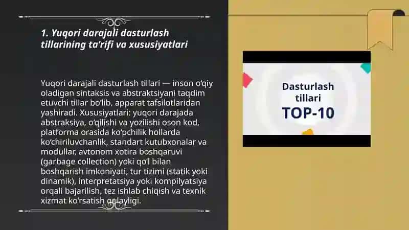 Yuqori darjali dasturlash tillari 3