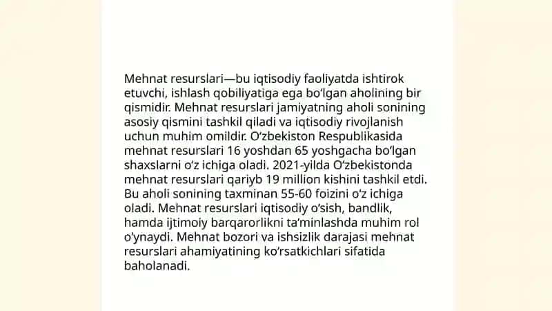 Mehnat resurslarining shakllanishi va ularning foydalanish muomollari Iqt-5 talabasi Raximova Durdona 3