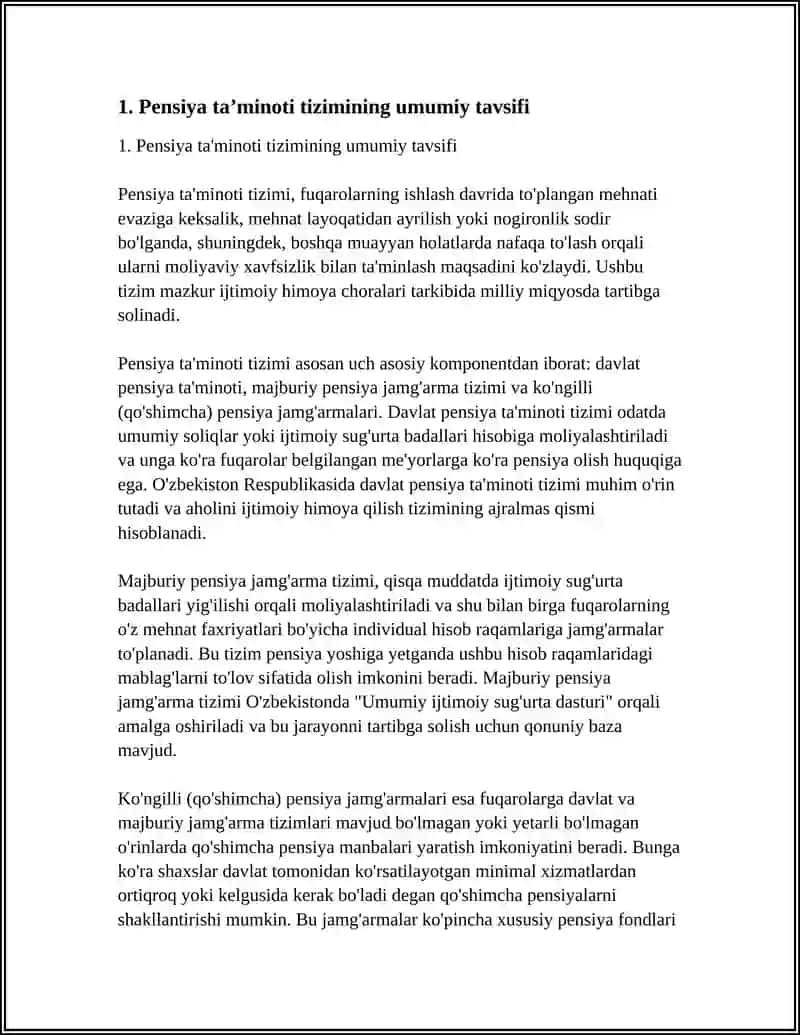 PENSIYA TA'MINOTI BOʻYICHA ISHNI TAVSIFLANG 3