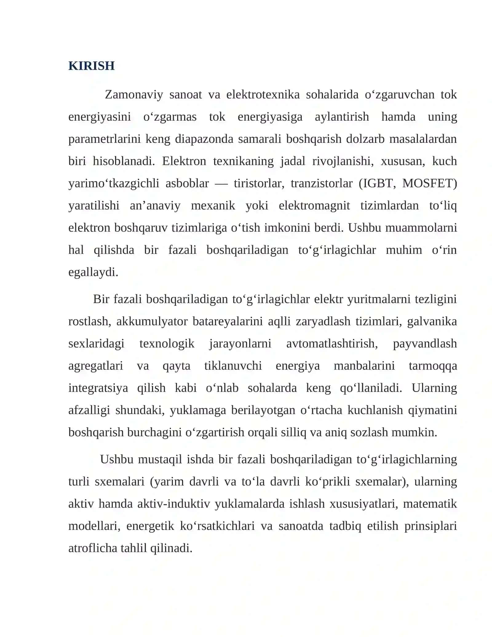 Bir fazali boshqariladigan toʻgʻirlagichni tadbiq etish_mustaqil ishi 3