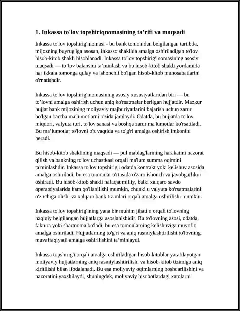 INKASSA TO’LOV TOPSHIRIQNOMASI HISOB-KITOBLARI, ULARNI RASMIYLASHTIRISH VA HISOBINI YURITISH 3