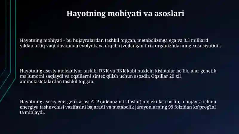 Hayot: Ta'riflar va Asoslar 3