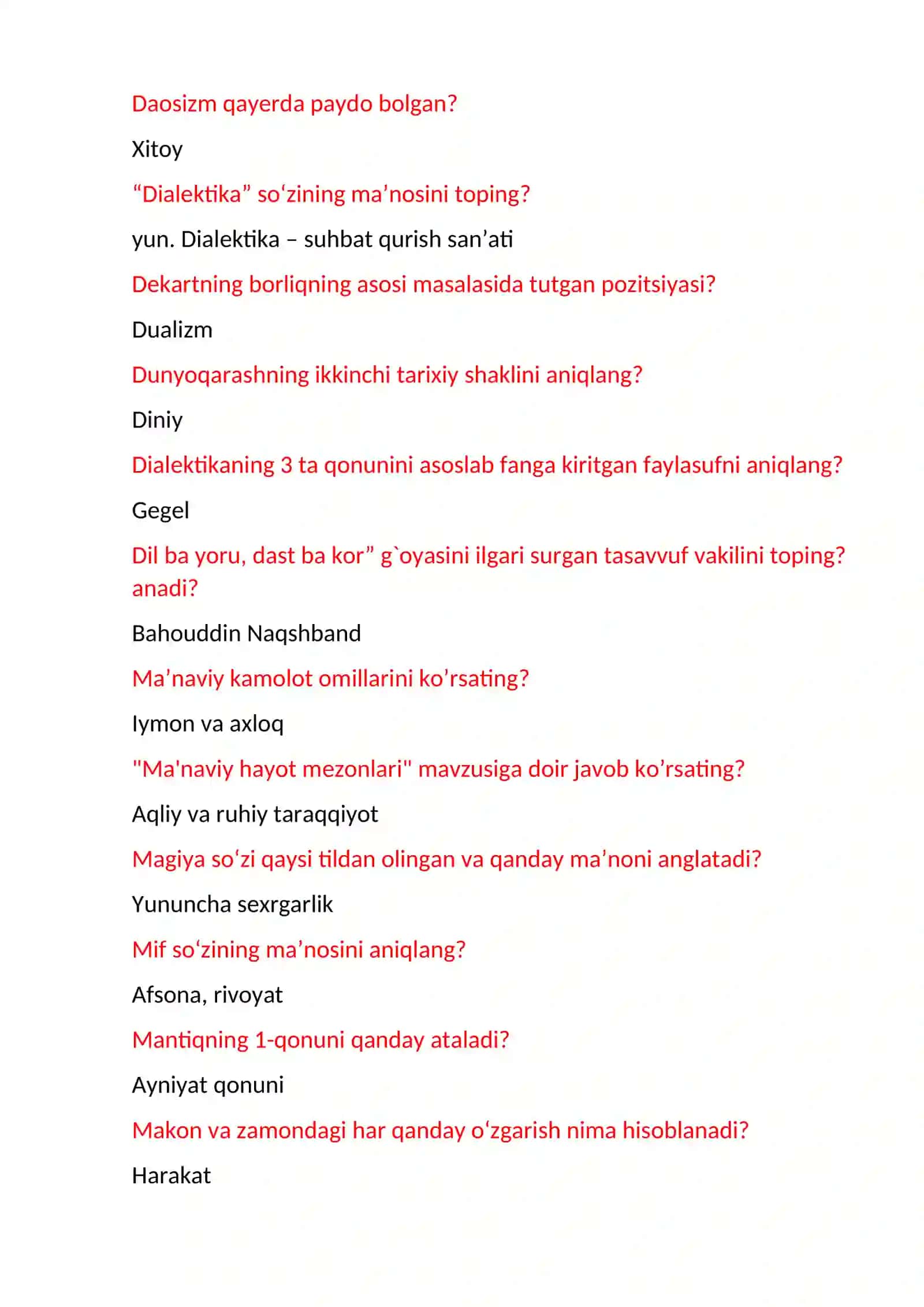 Falsafa testlar 3