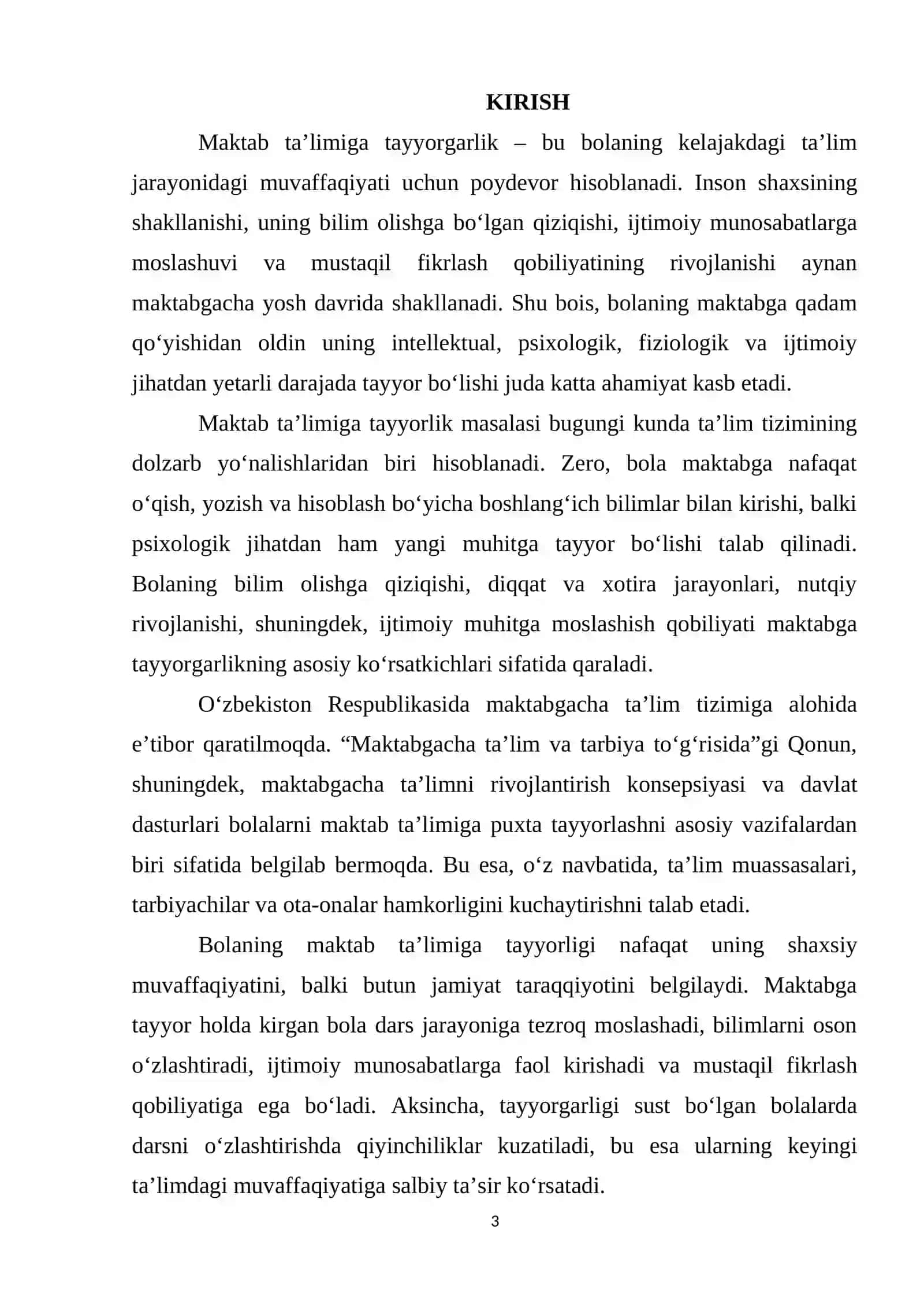 BOLANING MAKTAB TAʼLIMIGA TAYYORLIGI 3