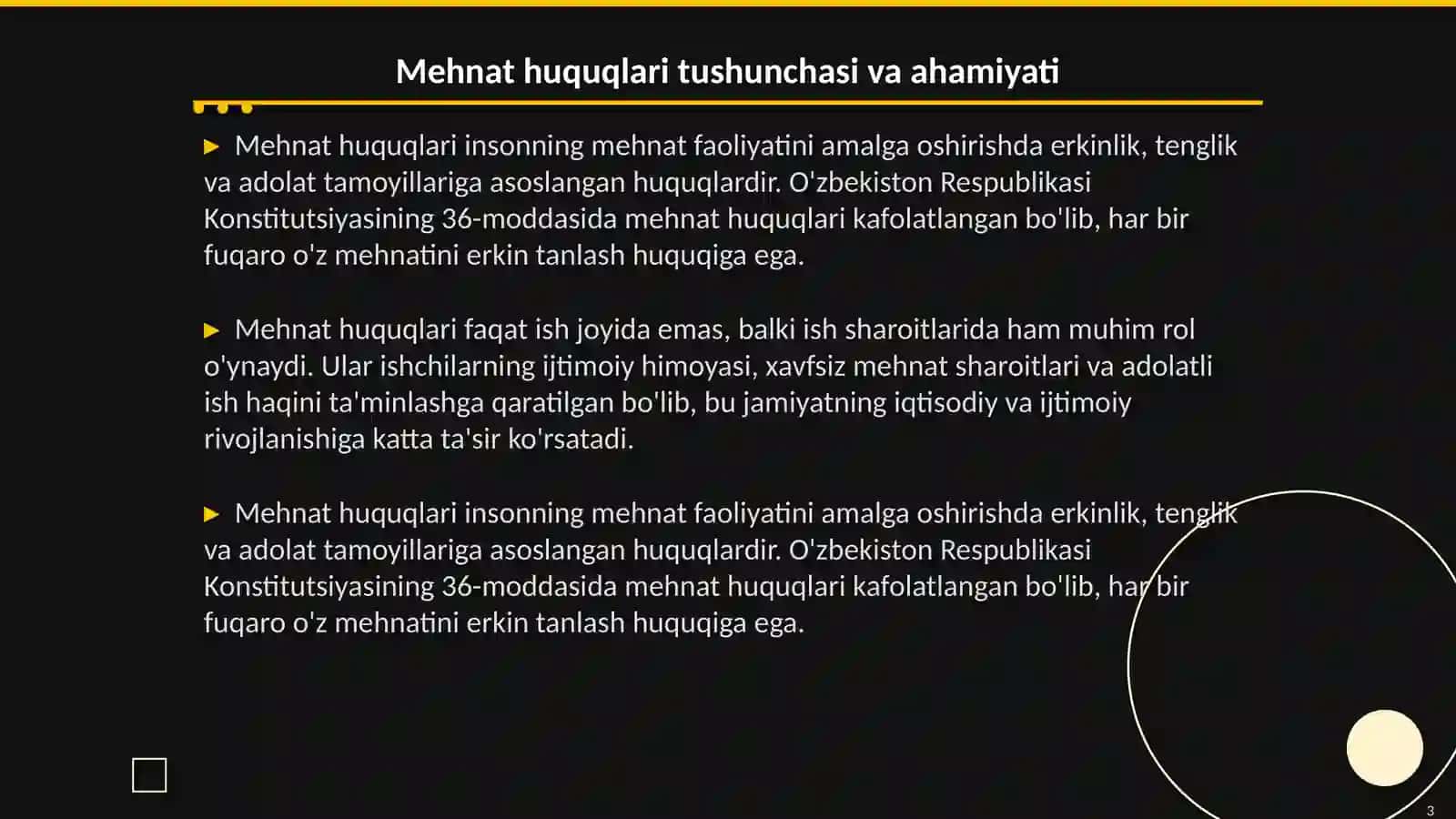 Mehnat huquqlari va mehnatning munosib sharoitlariga bo'lgan konstitutsiyaviy kafolatlar 3