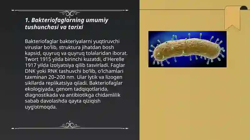 Bakteriofaglar, morfologiyasi, strukturasi, repraduksiyasi, amaliyotda 3