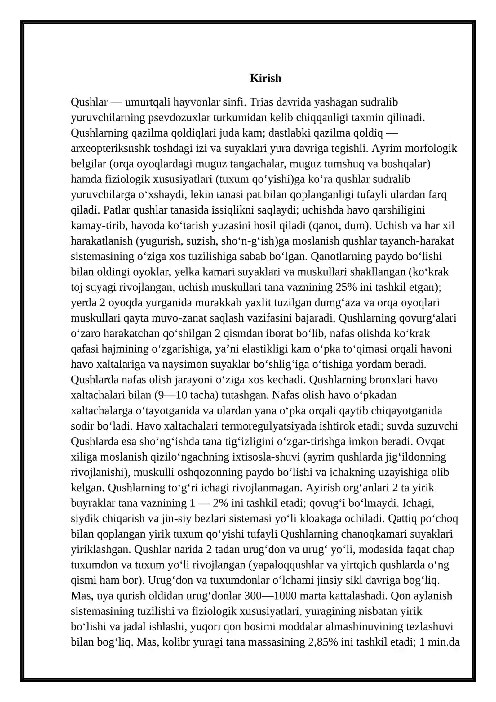 QUSHLAR HAYOTIDA MAVSUMIYLIK, UNING SABABLARI VA AHAMIYATI KURS ISHI 3