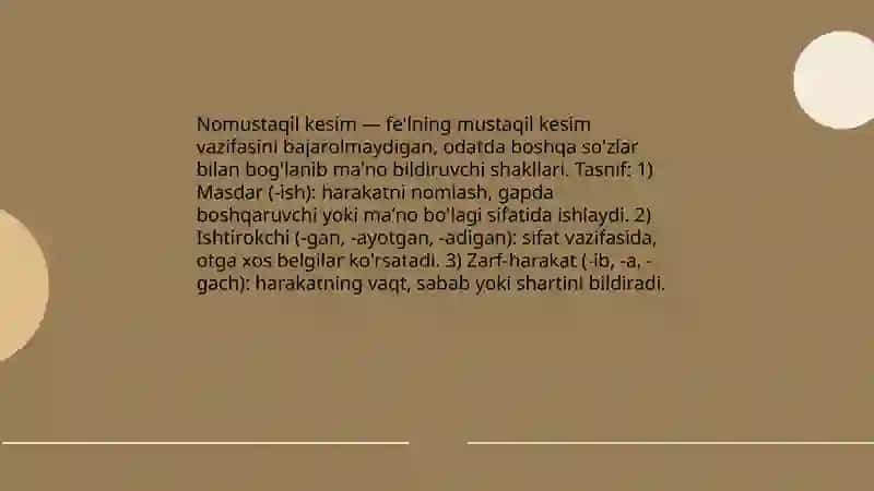 Kesim. Nomustaqil kesim xususiyatlari. 3
