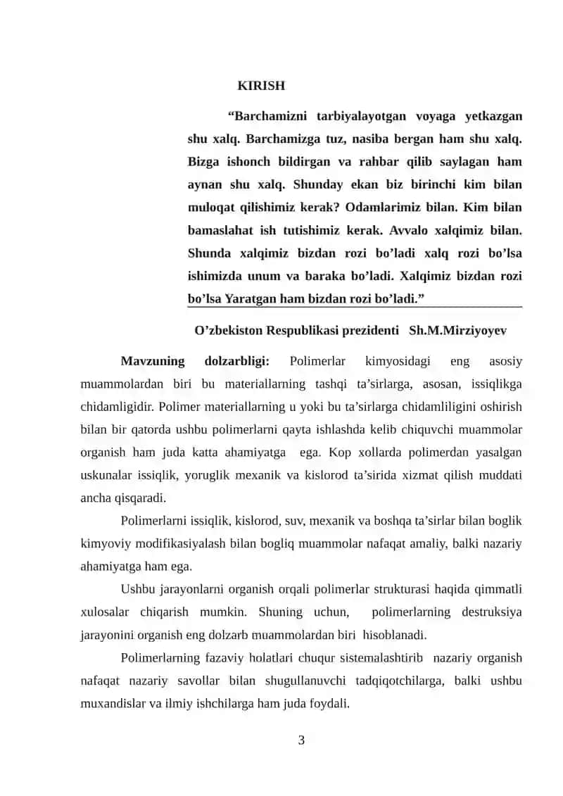 Polimerlarning fazaviy holatlari.Fazaviy holatlar va fazaviy o'zgarishlar haqida tushuncha. 3
