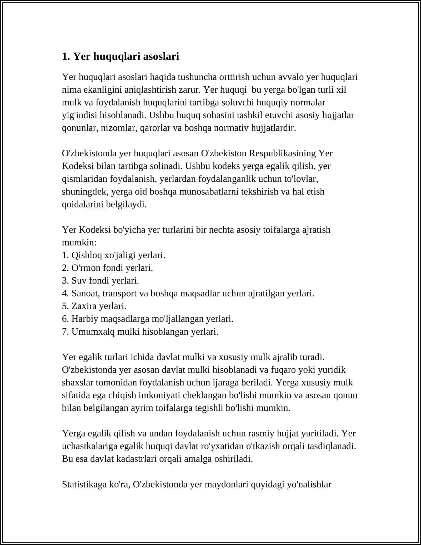O’ZBEKISTON RESPUBLIKASI QONUNLARI-YER HUQUQLARINING MAXSUS MANBASI SIFATIDA 3