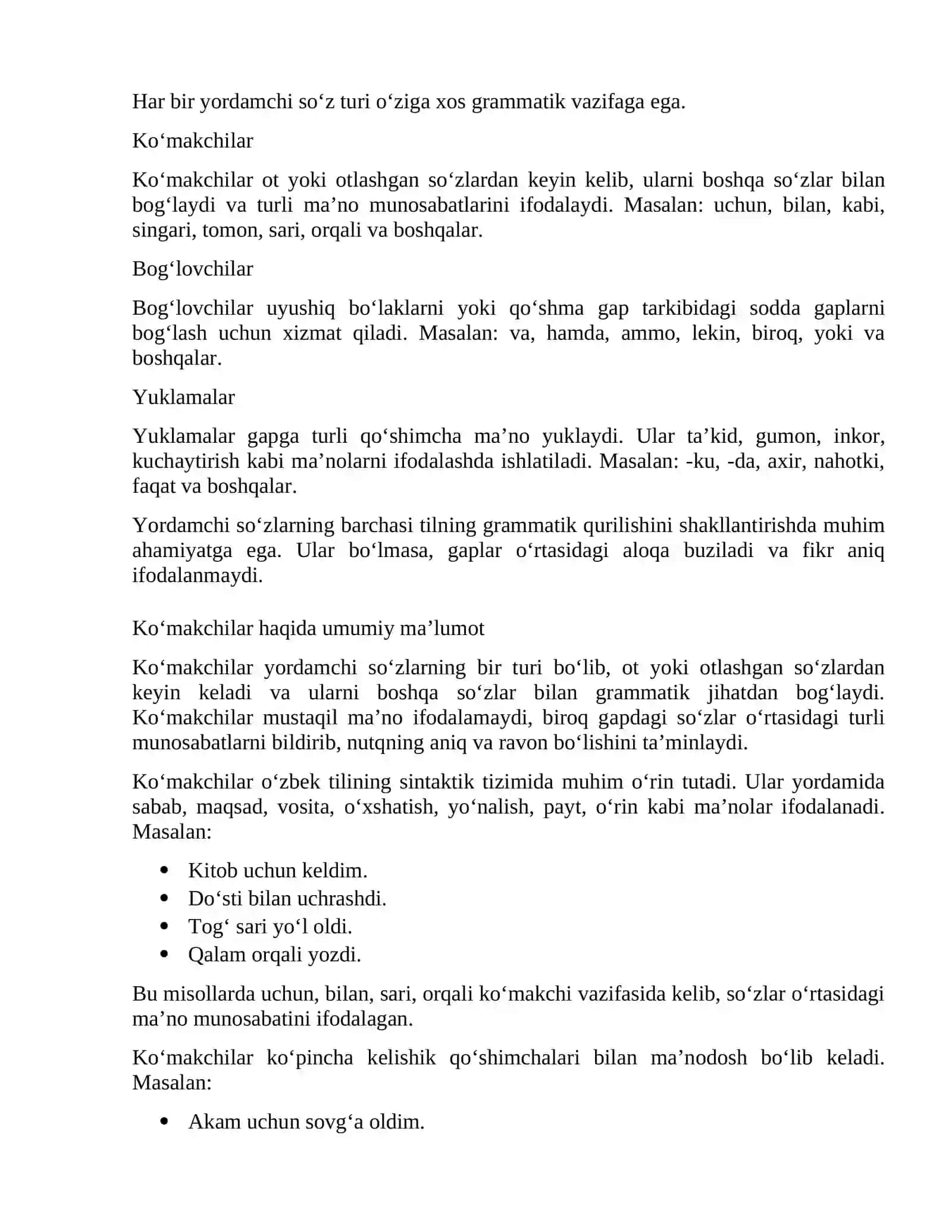 YORDAMCHI SOʻZLAR HAQIDA UMUMIY MA’LUMOT 3