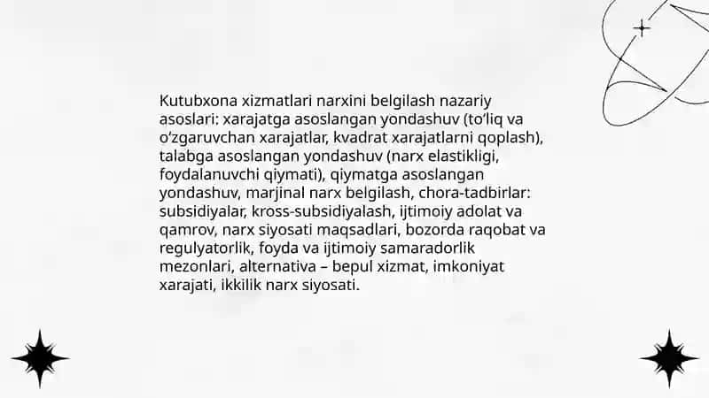 Kutubxona xizmatlari narxini belgilash va iqtisodiy samaradorlik 3