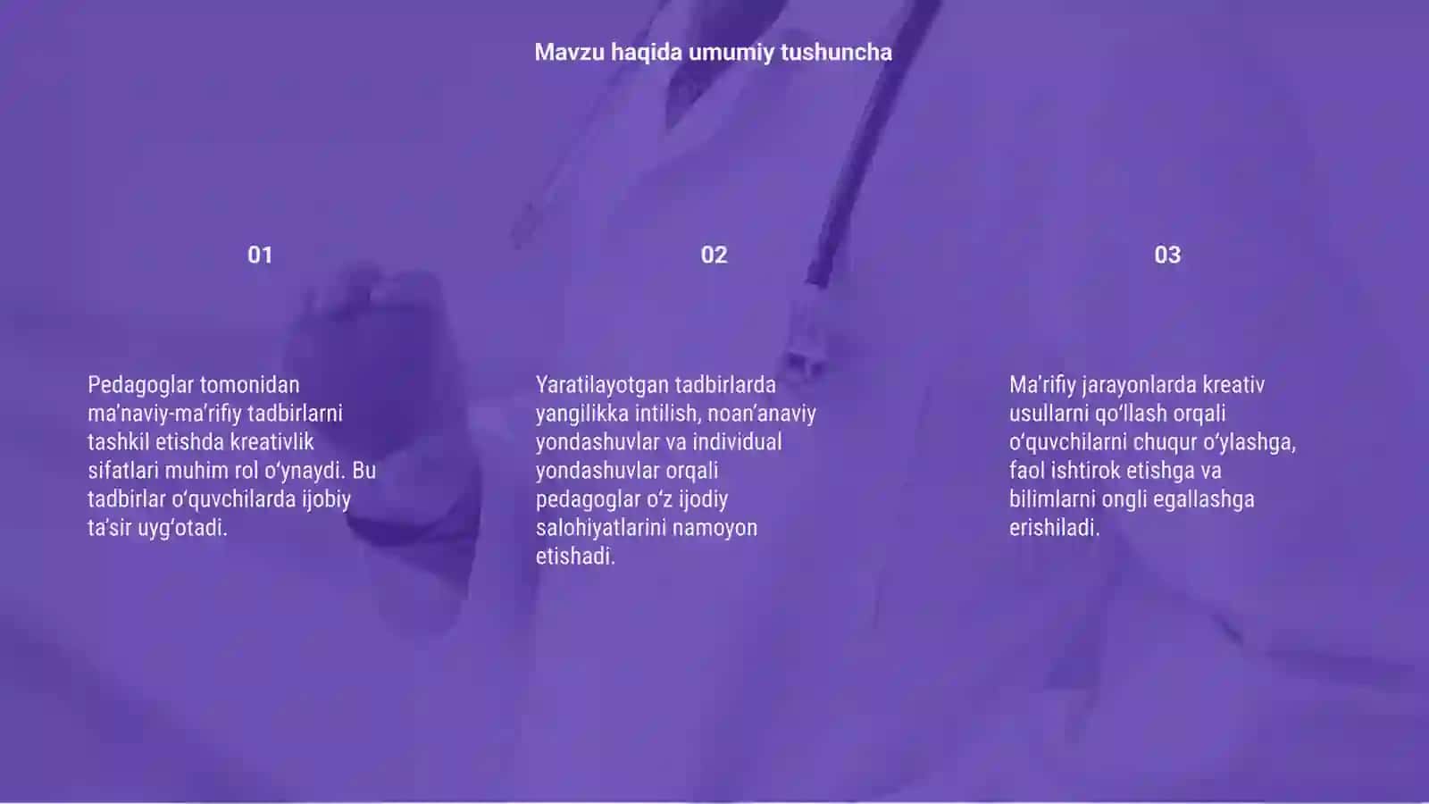 Ma’naviy-ma’rifiy tadbirlarni tashkil etishda pedagoglarda kreativlik sifatlarining namoyon bo‘lishi 3