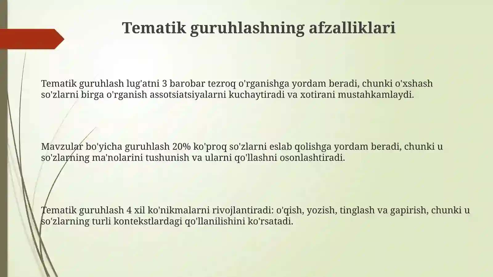 Tematik guruhlashning afzalliklari va strategiyalari 3