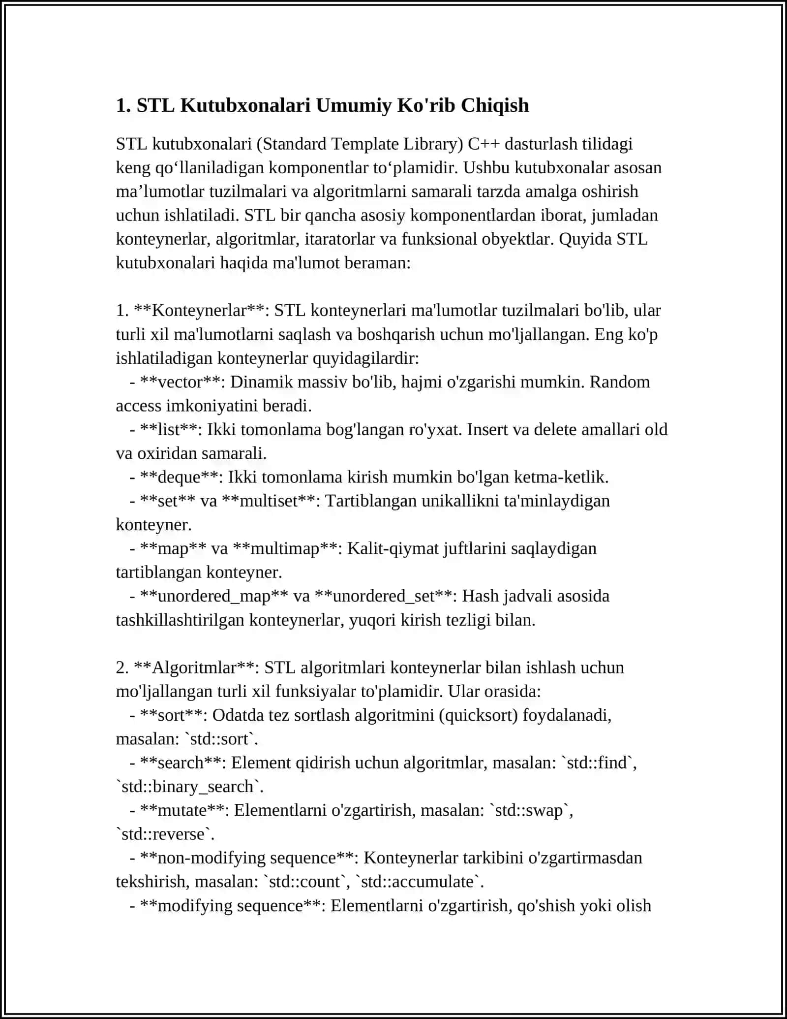 STL Kutubxonalari Umumiy Ko'rib Chiqish 3