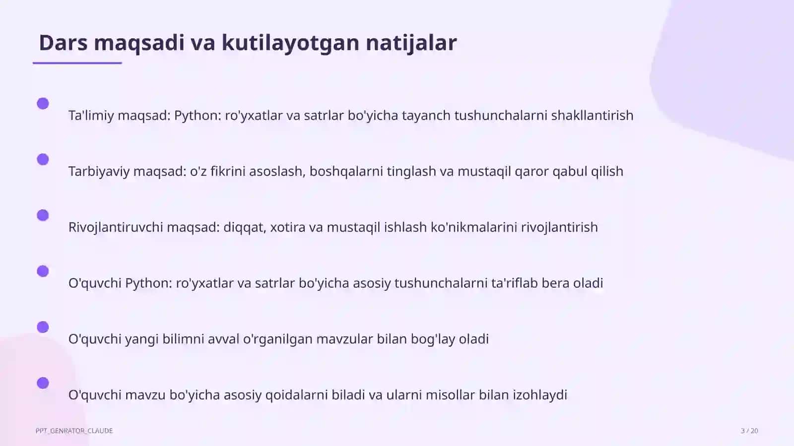ro'yxatlar va satrlar (9-sinf) 3