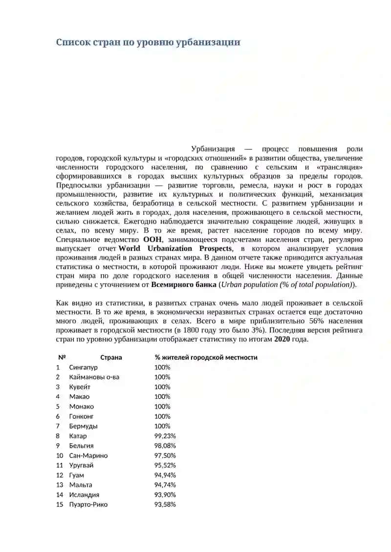 Рейтинг стран мира по уровню урбанизации / Urban Population Index 3