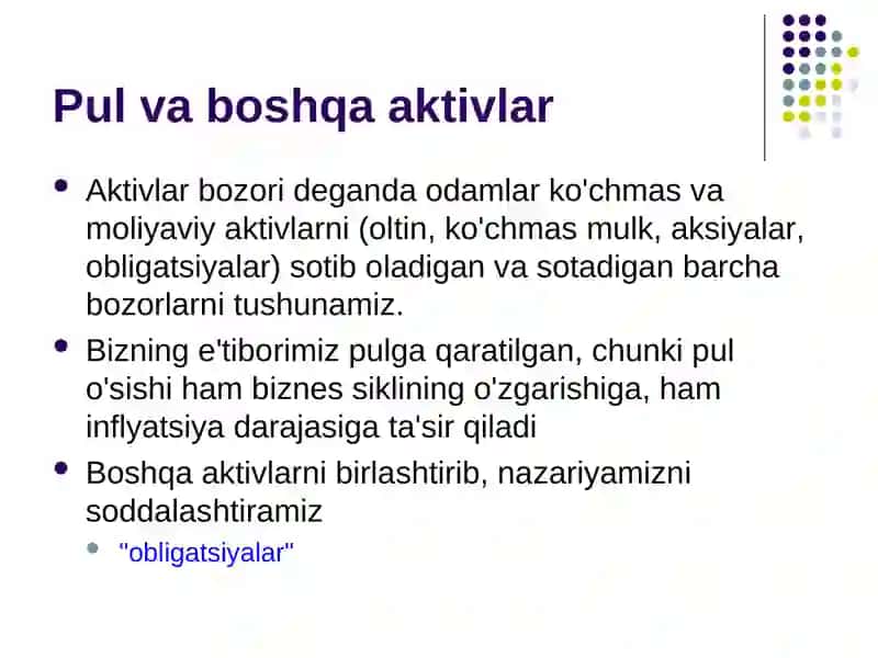 Aktivlar bozori, pul va narxlar 3