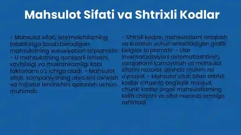 Mahsulot Sifati va Shtrixli Kodlar 3