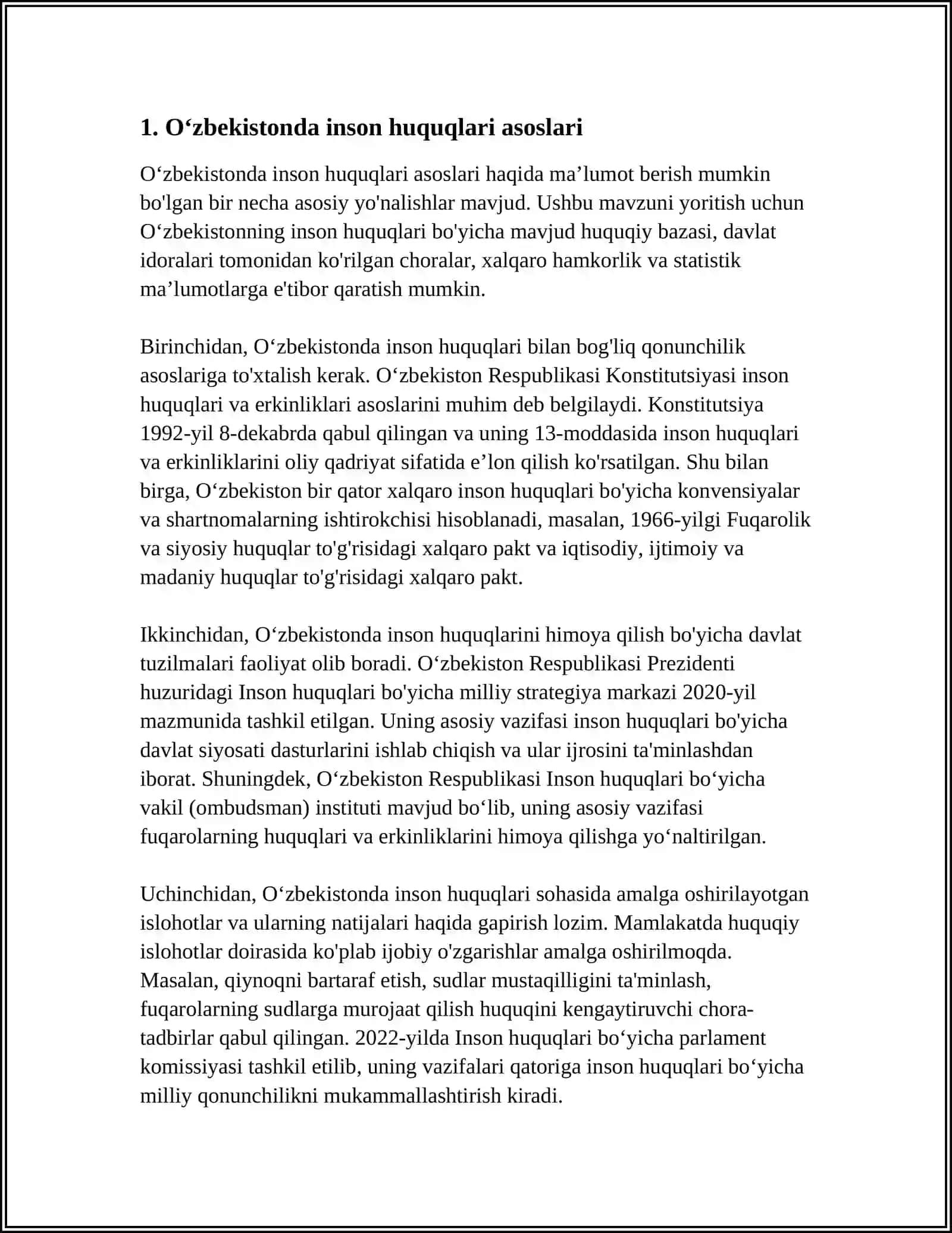 O‘zbekistonda Inson Huquqlari va Erkinliklari Kafolatining Yaratilishi 3