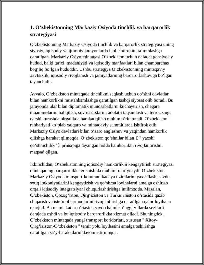 O‘ZBEKISTONNING MARKAZIY OSIYODA TINCHLIK VA BARQARORLIKNI TA'MINLASHDAGI OʻRNI 3