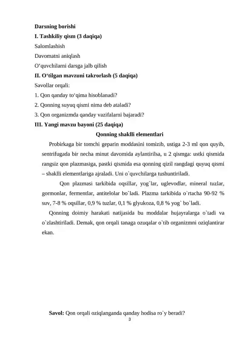 Biologiya(Sitologiya va genetika asoslari)fanidan 1-soatlik dars ishlanma 3