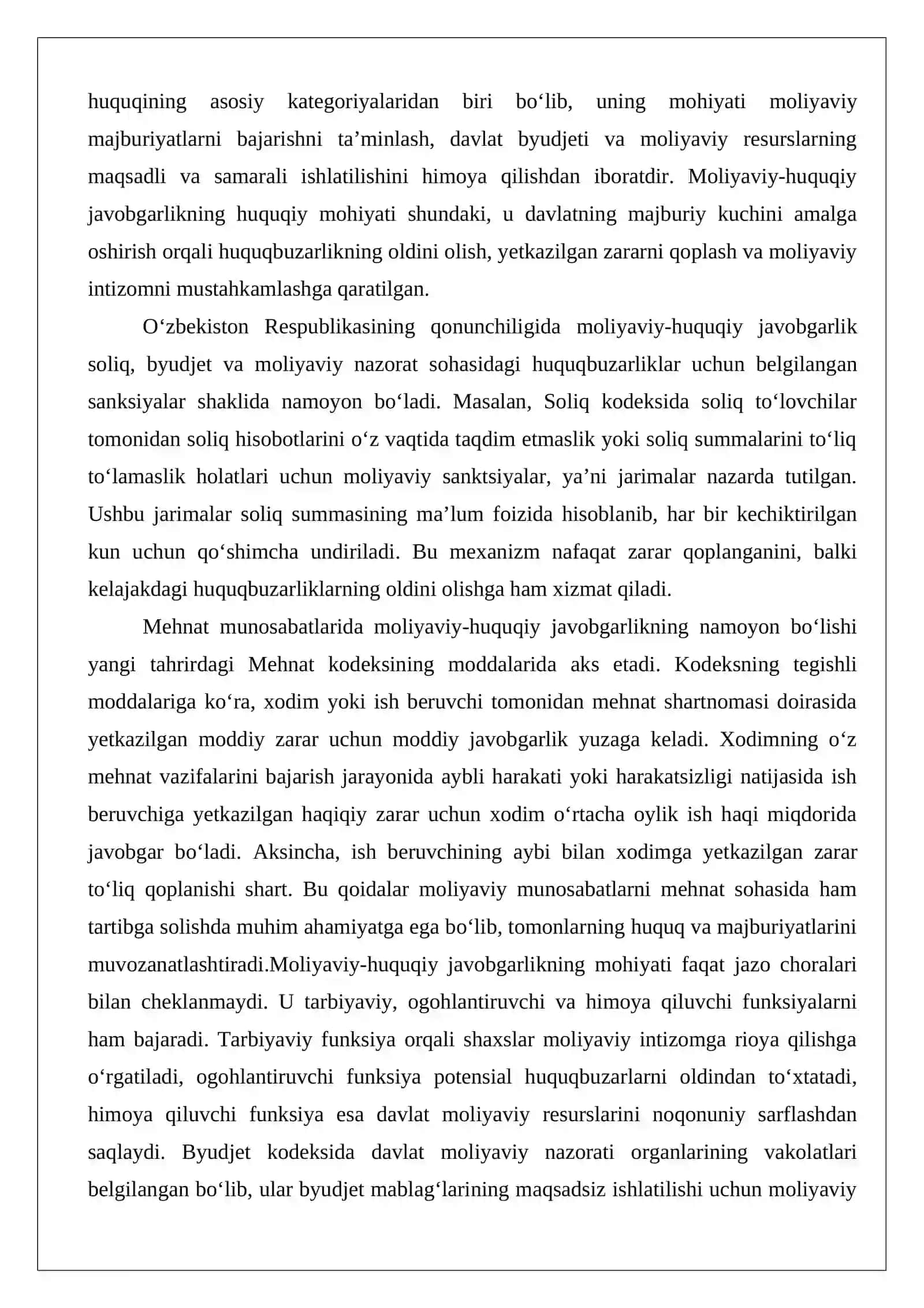 Moliyaviy-huquqiy javobgarlikning tushunchasi, belgilari va ahamiyati. 3