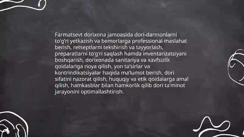 Farmatsevt dorixona jamoasining a'zosi 3