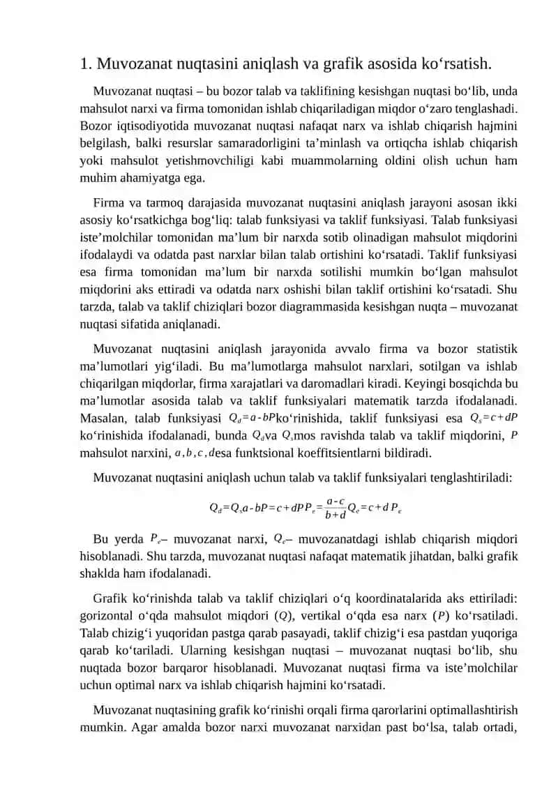 Muvozanat Nuqtasini Aniqlash va Grafik Ko'rsatish 3