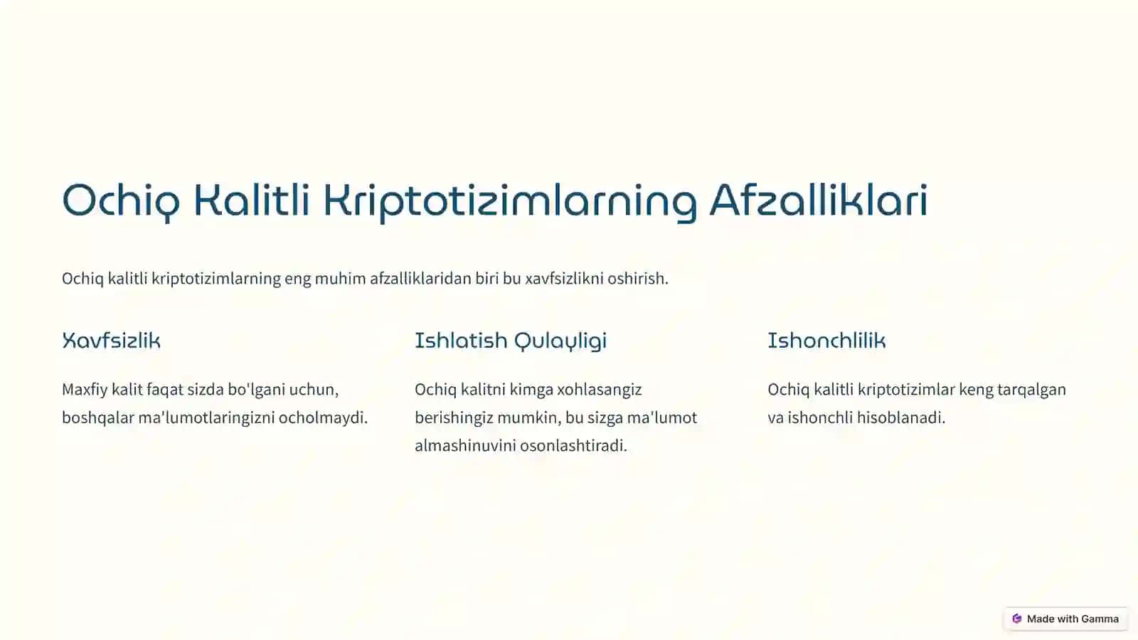 Ochiq Kalitli Kriptotizimlar 3