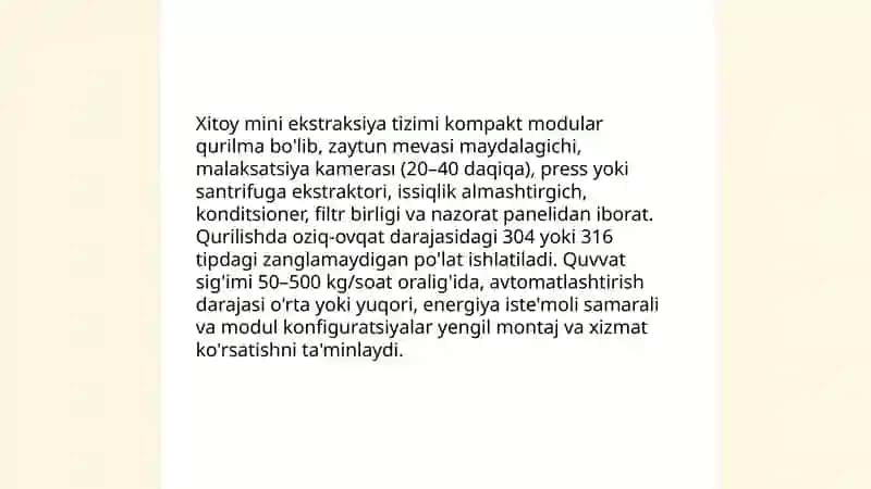 Zaytun moyidan ekstraksiya usulida Xitoy mini ekstraksiya tizimida moy olish texnologiyasi 3