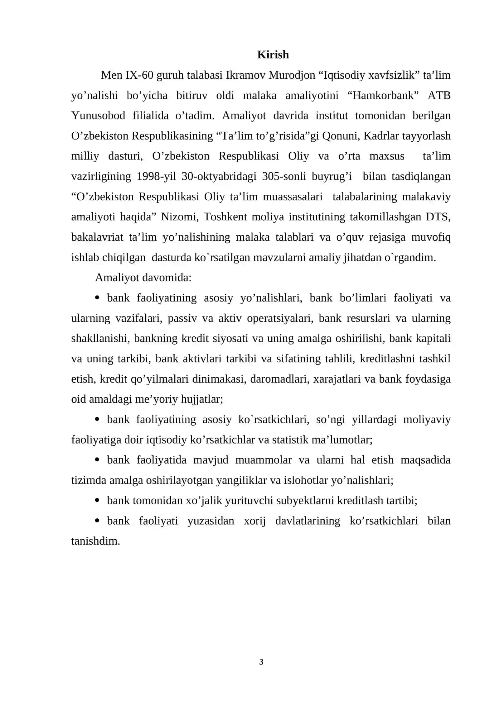 Hamkorbank malakaviy amaliyot hisoboti 3