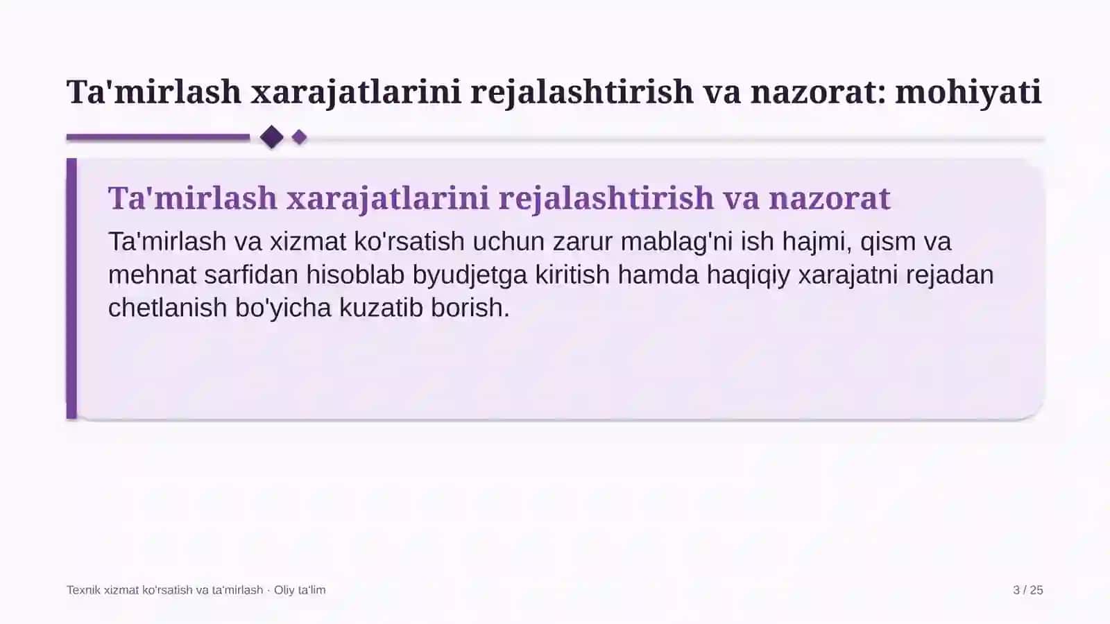 Ko'chatchilik xo'jaliklarida ta'mirlash xarajatlarini rejalashtirish va nazorat qilish 3